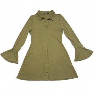 SHEIN MOD Flounce Sleeve Button Front Ribbed Knit Bodycon Dress